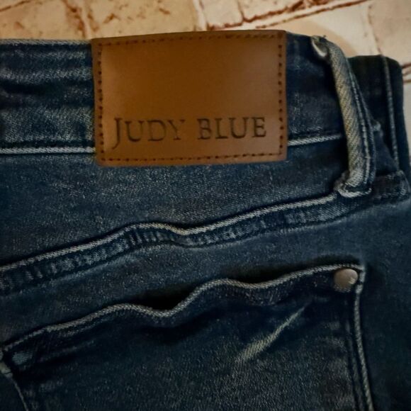 Judy Blue Dark Wash Denim with Brown Patch - Picture 3 of 12